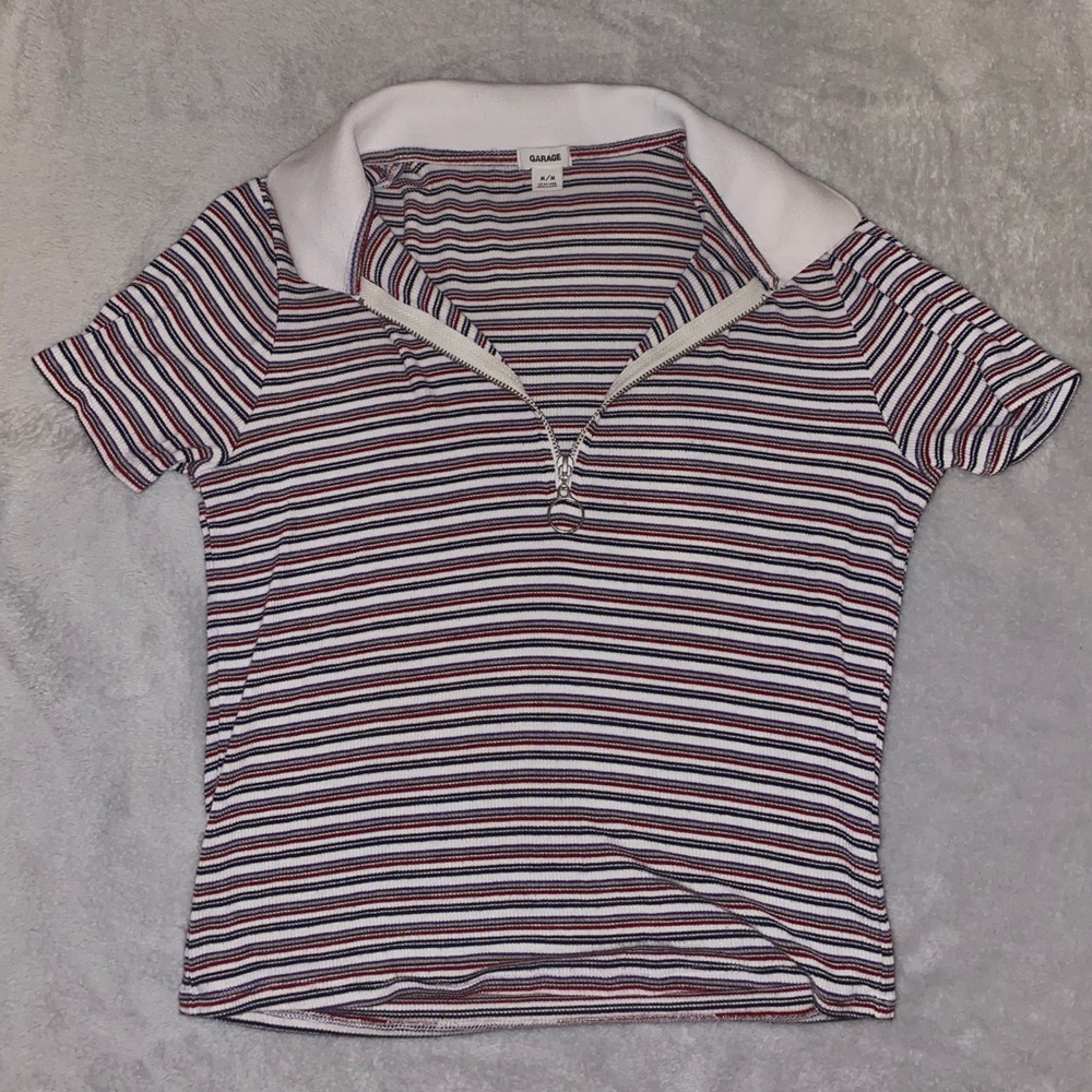 Retro Collared Striped Crop Top